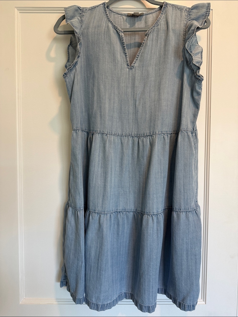 Ann Taylor  MP Light Blue Denim Ruffle Sleeve Dress
